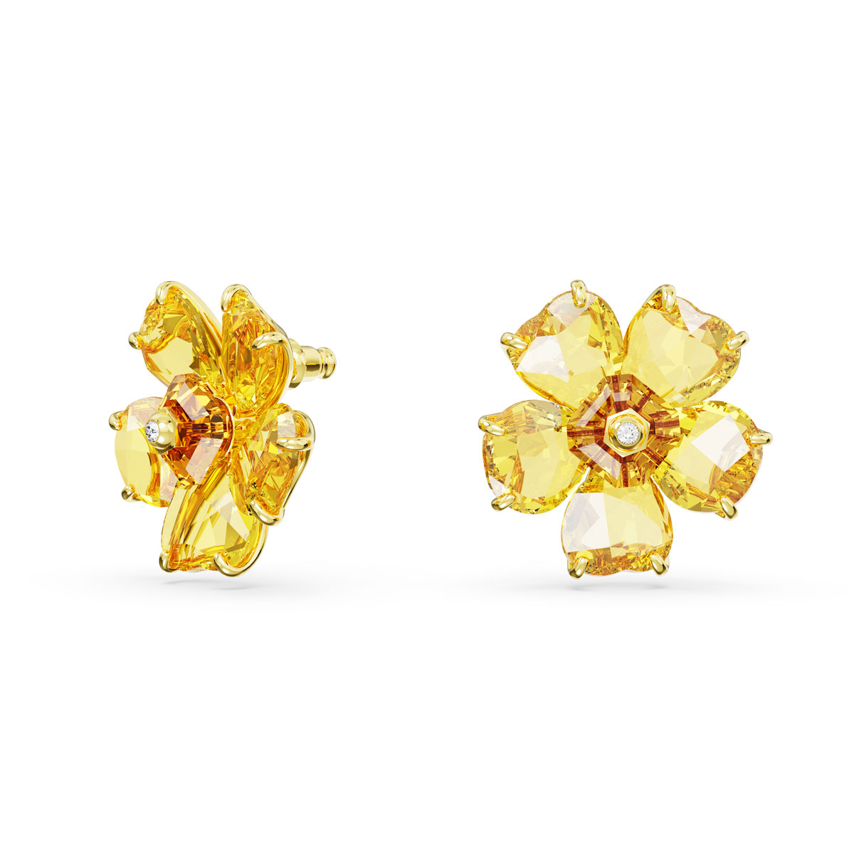 Swarovski Jewelry Florere Flower Yellow and Gold Pierced Earrings Pair